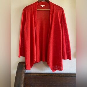 Eileen Fisher Orange Red Linen Cotton Slub Knit Cardigan